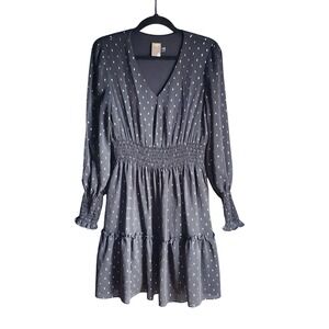Taylor Women's Smocked Mini Fit and Flare Dress Black Gold Metallic Clip Dots 12